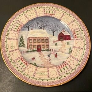 Lenox Holiday Village Scene Plate with Red and Gold Accents